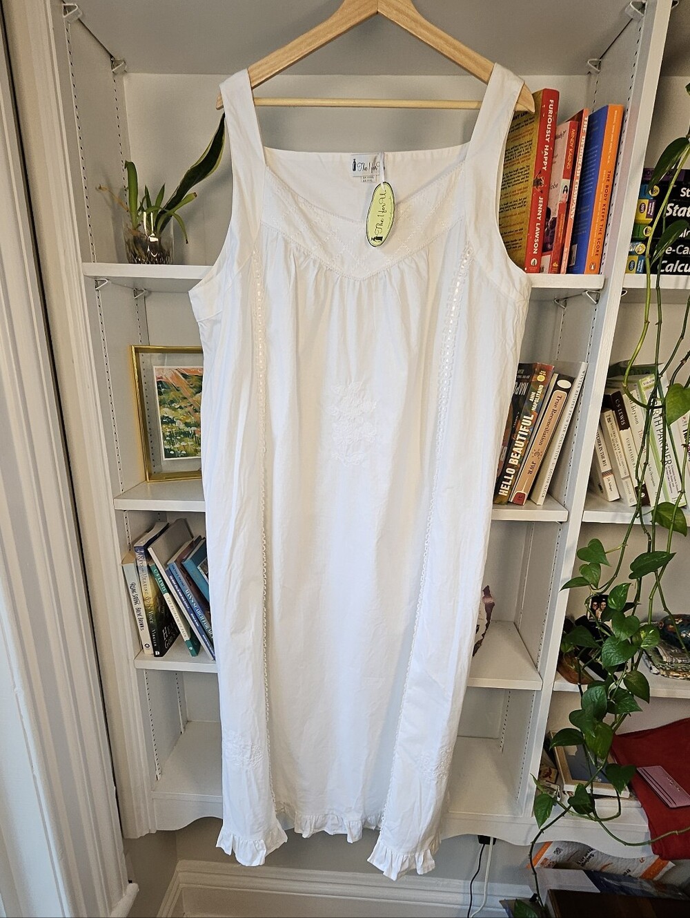 White Cotton Slipdress Nightgown Sleeveless Sleepdress Size 3XL Cottagecore